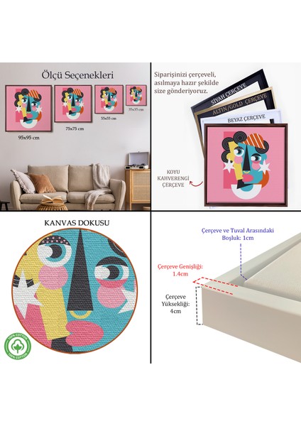 Çerçeveli Dekoratif Kanvas Tablo, Pembe Renkli Soyut Kadın Portre TABLOSU-8306 indirimleri