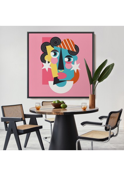 Çerçeveli Dekoratif Kanvas Tablo, Pembe Renkli Soyut Kadın Portre TABLOSU-8306