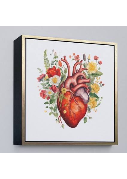 Çerçeveli Dekoratif Kanvas Tablo, Çiçeklerle Çevrili Kalp Tablosu - Doktor HEDIYESI-8326 modelleri