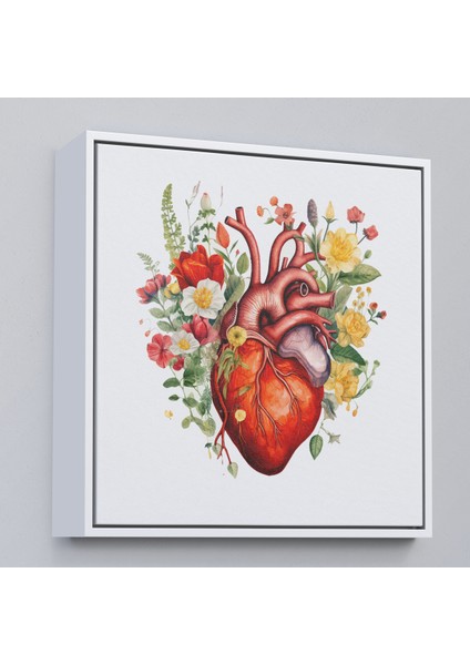 Çerçeveli Dekoratif Kanvas Tablo, Çiçeklerle Çevrili Kalp Tablosu - Doktor HEDIYESI-8326 fırsatları