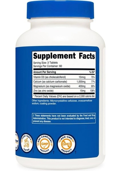 Calcium Magnezyum & Zinc - 1000MG Calcium - 400 Mg Magnezyum - 60 Servis 180 Kapsül.usa Menş indirimleri