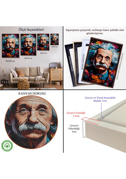 Çerçeveli Dekoratif Kanvas Tablo, Albert Einstein TABLO-7827 indirimleri
