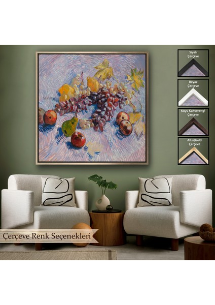 Çerçeveli Dekoratif Kanvas Tablo, Vincent Van Gogh Üzüm Limon Armut ve Elmalar TABLO-8360
