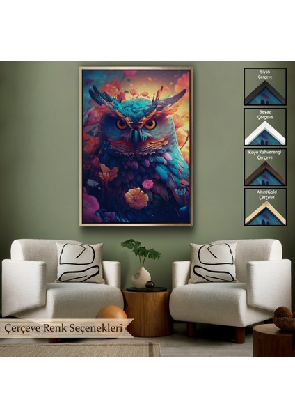 Çerçeveli Dekoratif Kanvas Tablo, Keskin Bakışlı Baykuş TABLOSU-7991
