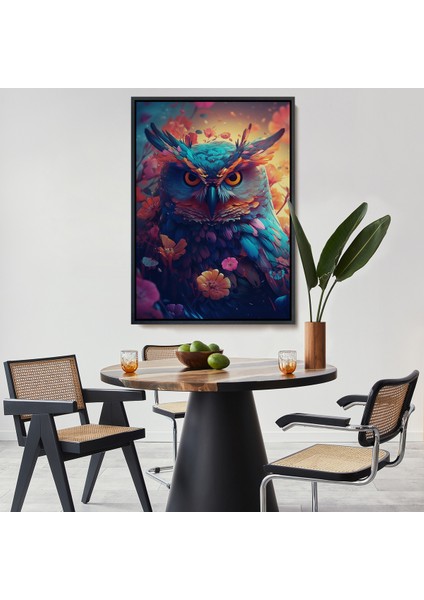 Çerçeveli Dekoratif Kanvas Tablo, Keskin Bakışlı Baykuş TABLOSU-7991