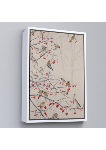 Çerçeveli Dekoratif Kanvas Tablo, Kuşburnu Ağacındaki Kuşlar TABLOSU-8042 fırsatları
