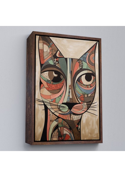 Çerçeveli Dekoratif Kanvas Tablo, Desenli Kedi TABLOSU-7901