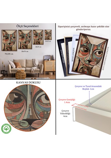 Çerçeveli Dekoratif Kanvas Tablo, Desenli Kedi TABLOSU-7901 indirimleri