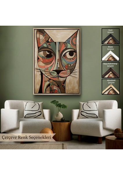 Çerçeveli Dekoratif Kanvas Tablo, Desenli Kedi TABLOSU-7901