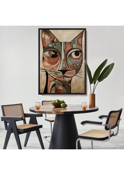 Çerçeveli Dekoratif Kanvas Tablo, Desenli Kedi TABLOSU-7901
