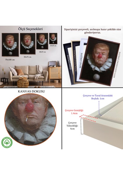 Çerçeveli Dekoratif Kanvas Tablo, Palyaço Donald Trump TABLO-7849 indirimleri