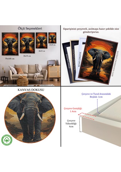 Çerçeveli Dekoratif Kanvas Tablo, Yürüyen Fil TABLO-7895 indirimleri