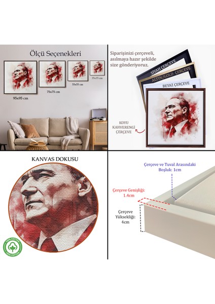 Çerçeveli Dekoratif Kanvas Tablo, Atatürk TABLOSU-8332 indirimleri
