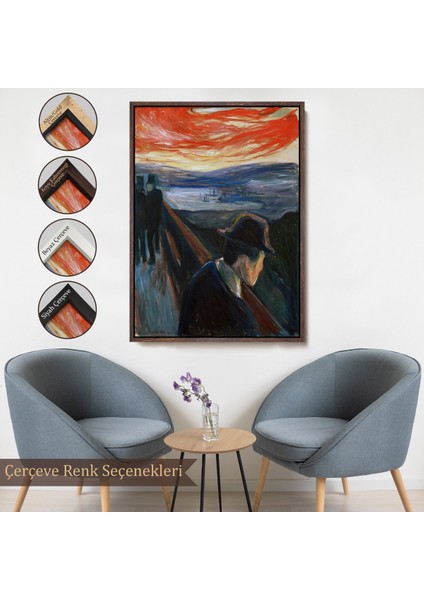 Çerçeveli Dekoratif Kanvas Tablo, Edvard Munch - Çaresizlik Tablosu - DESPAIR-8108