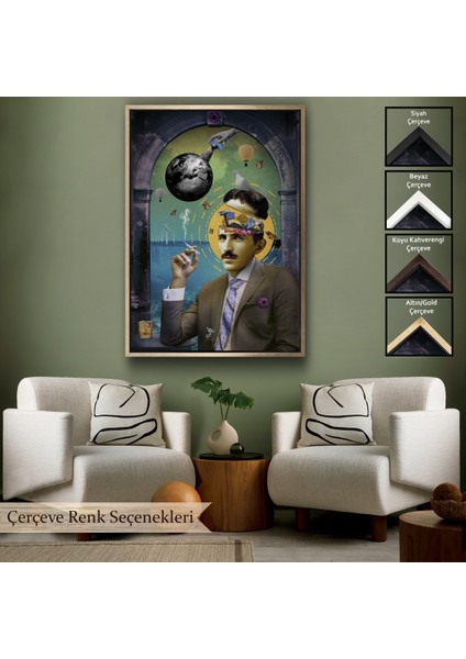 Çerçeveli Dekoratif Kanvas Tablo, Soyut Nikola Teslai TABLOSU-7924