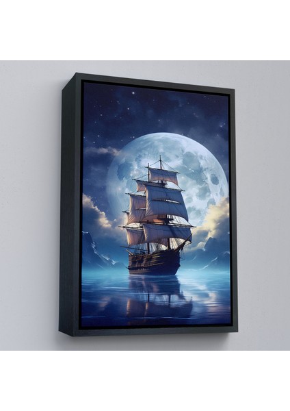 Çerçeveli Dekoratif Kanvas Tablo, Gece Denizdeki Yelkenli TABLOSU-7933 modelleri