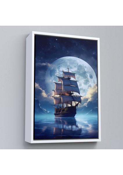 Çerçeveli Dekoratif Kanvas Tablo, Gece Denizdeki Yelkenli TABLOSU-7933 fırsatları