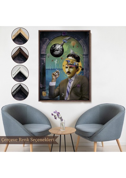 Çerçeveli Dekoratif Kanvas Tablo, Soyut Nikola Teslai TABLOSU-7924