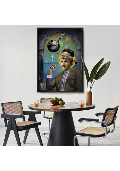 Çerçeveli Dekoratif Kanvas Tablo, Soyut Nikola Teslai TABLOSU-7924