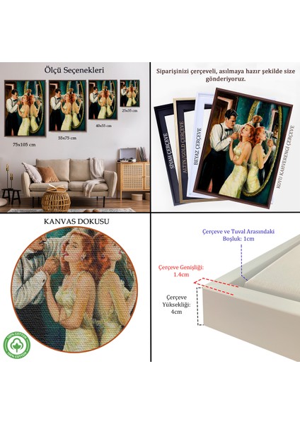 Çerçeveli Dekoratif Kanvas Tablo, Arthur Sarnoff - 1950'LERDE Kadının Sgarasını Yakan Adam -7955 indirimleri