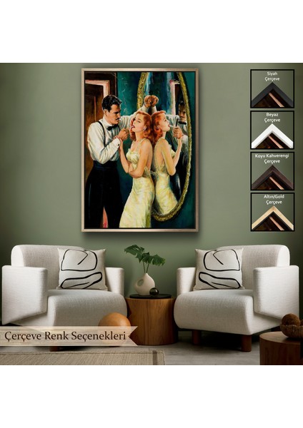 Çerçeveli Dekoratif Kanvas Tablo, Arthur Sarnoff - 1950'LERDE Kadının Sgarasını Yakan Adam -7955