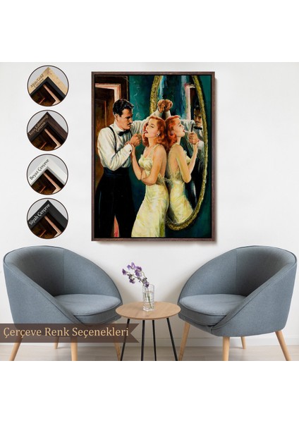 Çerçeveli Dekoratif Kanvas Tablo, Arthur Sarnoff - 1950'LERDE Kadının Sgarasını Yakan Adam -7955