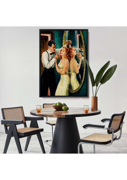 Çerçeveli Dekoratif Kanvas Tablo, Arthur Sarnoff - 1950'LERDE Kadının Sgarasını Yakan Adam -7955