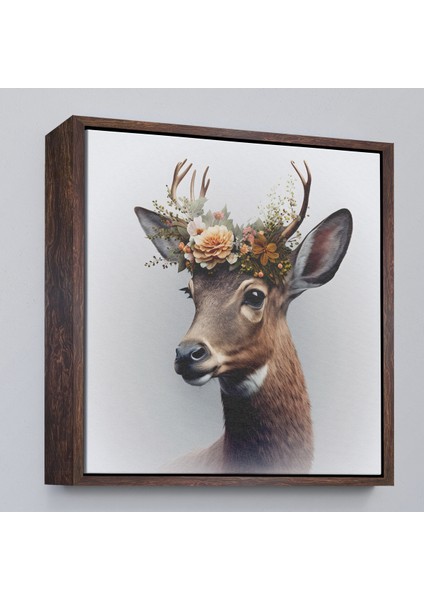 Çerçeveli Dekoratif Kanvas Tablo, Çiçek Taçlı Geyik Portre TABLOSU-8355 fiyatları