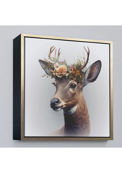 Çerçeveli Dekoratif Kanvas Tablo, Çiçek Taçlı Geyik Portre TABLOSU-8355 modelleri