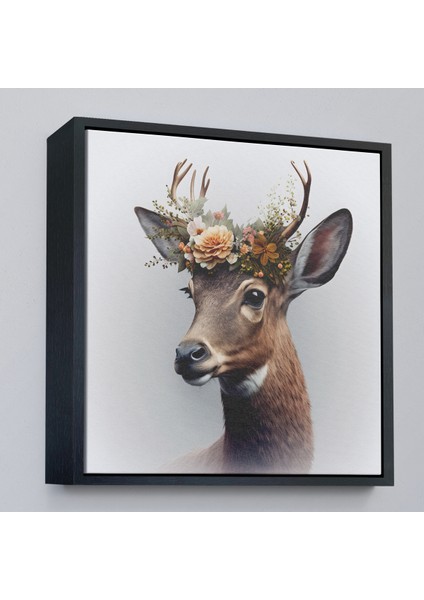 Çerçeveli Dekoratif Kanvas Tablo, Çiçek Taçlı Geyik Portre TABLOSU-8355 fırsatları