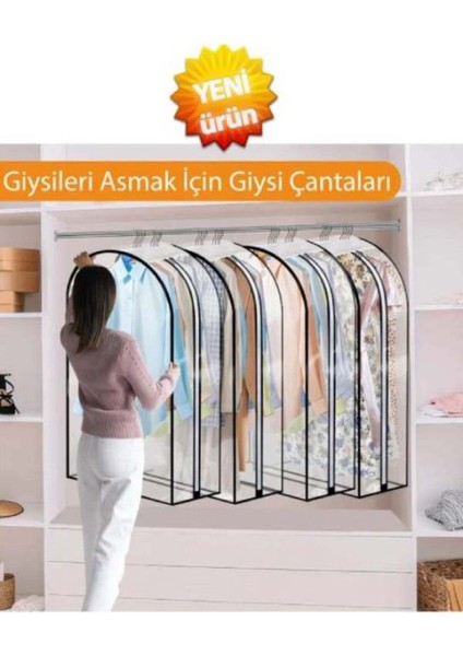 Şeffaf Pvc Çoklu Takım Elbise Kılıfı ve Dolap Düzenleyici Hurç, Beyaz Renkli.