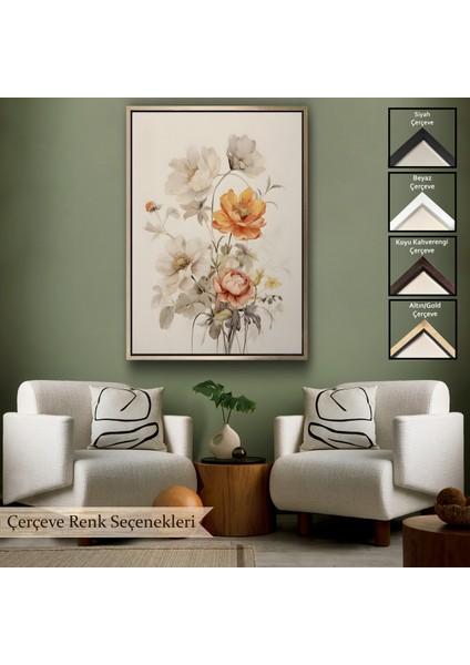 Çerçeveli Dekoratif Kanvas Tablo, Soft Çiçekler TABLO-8035