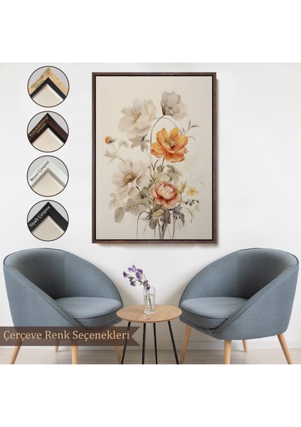 Çerçeveli Dekoratif Kanvas Tablo, Soft Çiçekler TABLO-8035