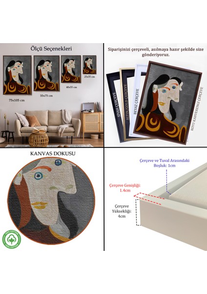Çerçeveli Dekoratif Kanvas Tablo, Pablo Picasso - Kahverengi Elbiseli Kadının Büst TABLOSU-8086 indirimleri