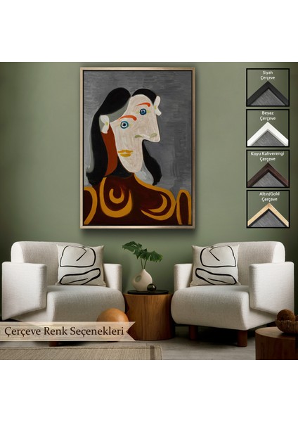 Çerçeveli Dekoratif Kanvas Tablo, Pablo Picasso - Kahverengi Elbiseli Kadının Büst TABLOSU-8086