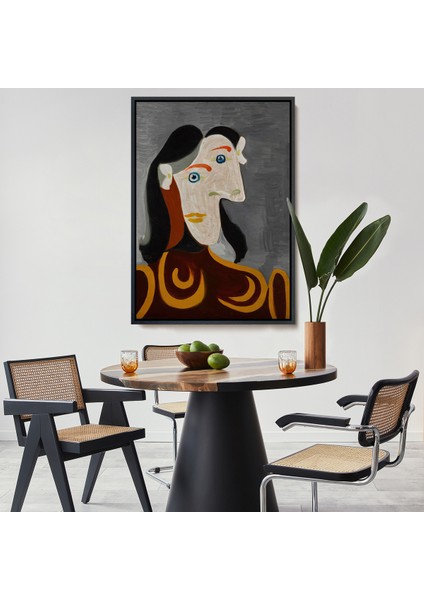 Çerçeveli Dekoratif Kanvas Tablo, Pablo Picasso - Kahverengi Elbiseli Kadının Büst TABLOSU-8086