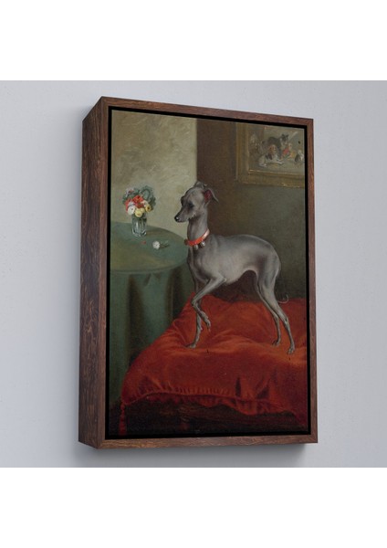 Çerçeveli Dekoratif Kanvas Tablo, Kırmızı Yastık Üzerinde Bir Italyan Tazısı TABLO-8061