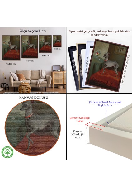 Çerçeveli Dekoratif Kanvas Tablo, Kırmızı Yastık Üzerinde Bir Italyan Tazısı TABLO-8061 indirimleri