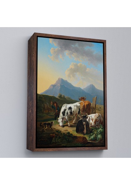 Çerçeveli Dekoratif Kanvas Tablo, Johann Dallinger - Boğa ve Inekleriyle Genç Çiftçi Tablosu - 8077 fiyatları