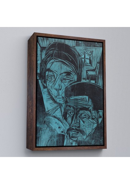 Çerçeveli Dekoratif Kanvas Tablo, Ernst Ludwig Kirchner - Kulübedeki Köylü Çift TABLOSU-8078 fiyatları