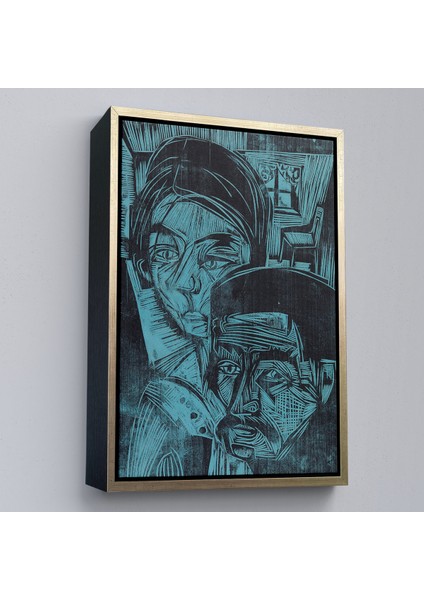 Çerçeveli Dekoratif Kanvas Tablo, Ernst Ludwig Kirchner - Kulübedeki Köylü Çift TABLOSU-8078 modelleri