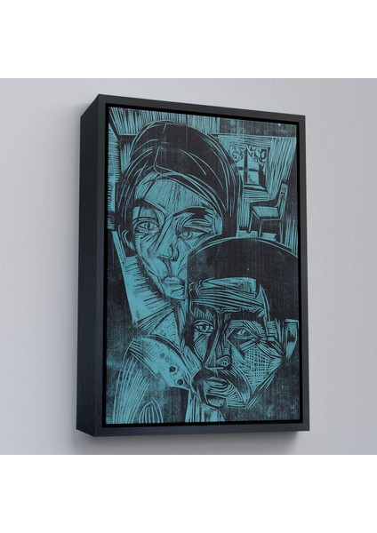 Çerçeveli Dekoratif Kanvas Tablo, Ernst Ludwig Kirchner - Kulübedeki Köylü Çift TABLOSU-8078 fırsatları