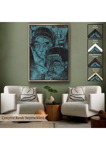 Çerçeveli Dekoratif Kanvas Tablo, Ernst Ludwig Kirchner - Kulübedeki Köylü Çift TABLOSU-8078