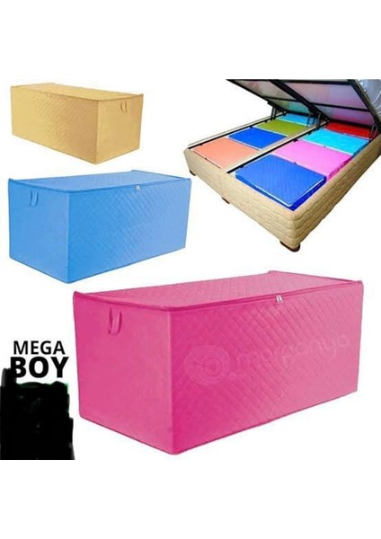 Mavi Saten Hurç Yorgan 100X50X40 Cm, Kapitoneli Elyaflı, Büyük Boy, Baza Altı Uyumlu