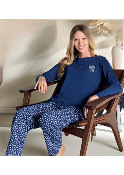 Lacivert Uzun Kollu Pijama Takım 3192