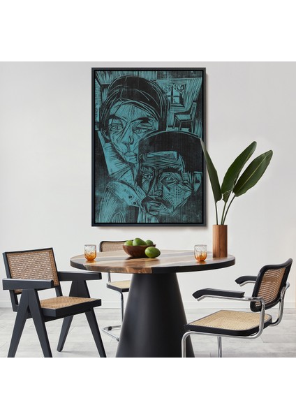 Çerçeveli Dekoratif Kanvas Tablo, Ernst Ludwig Kirchner - Kulübedeki Köylü Çift TABLOSU-8078