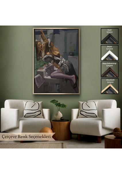 Çerçeveli Dekoratif Kanvas Tablo, Aynadaki Kadın TABLOSU-7814