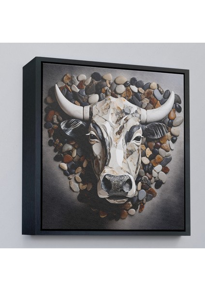 Çerçeveli Dekoratif Kanvas Tablo, Taşlar ile Yapılmış Inek Yüzü TABLOSU-8335