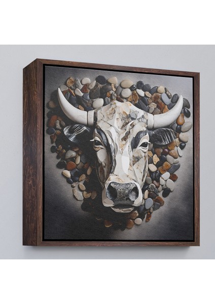 Çerçeveli Dekoratif Kanvas Tablo, Taşlar ile Yapılmış Inek Yüzü TABLOSU-8335 fiyatları