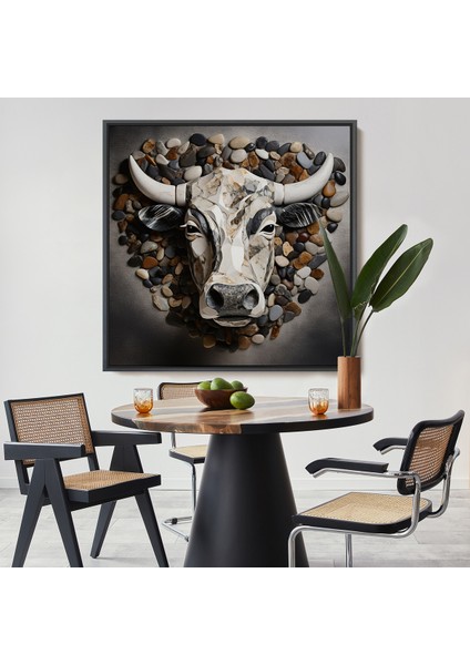 Çerçeveli Dekoratif Kanvas Tablo, Taşlar ile Yapılmış Inek Yüzü TABLOSU-8335